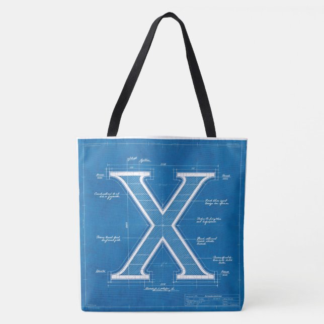 Blueprint Monogram Letter X Tote Bag (Front)