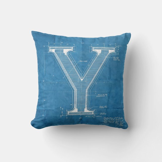 Blueprint Monogram Letter Y Cushion (Front)