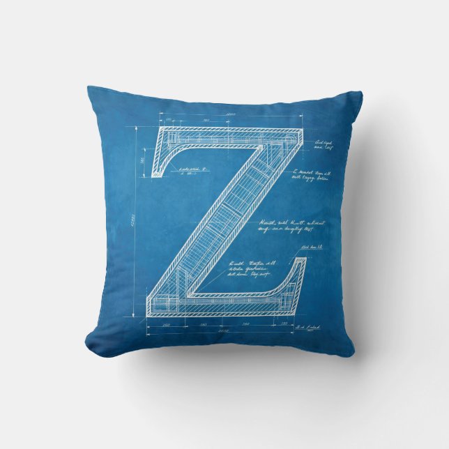 Blueprint Monogram Letter Z Cushion (Front)