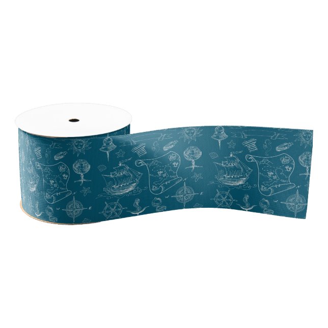 Blueprint Nautical Graphic Pattern Grosgrain Ribbon (Spool)