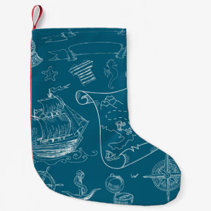 Blueprint Nautical Graphic Pattern Small Christmas Stocking