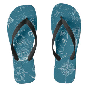 Blueprint Nautical Graphic Pattern Thongs