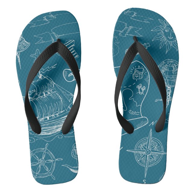 Blueprint Nautical Graphic Pattern Thongs (Footbed)