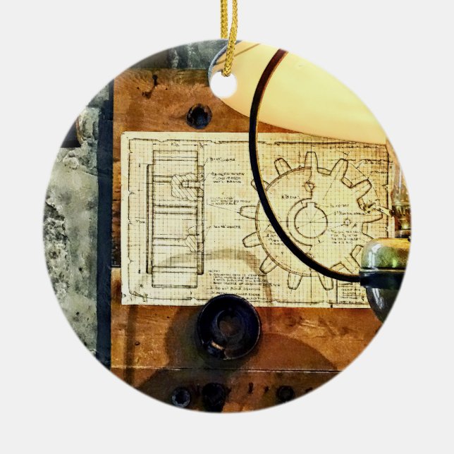 Blueprint Of Gear Ceramic Tree Decoration (Front)