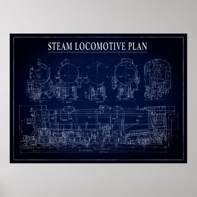 BLUEPRINT of STEAM LOCOMOTIVE Poster (Front)