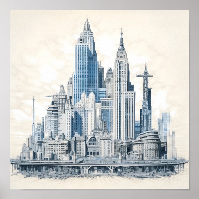 Blueprint Style Design of a City Poster (Front)