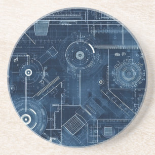 Blueprint Technical Drawing Geometric Coaster