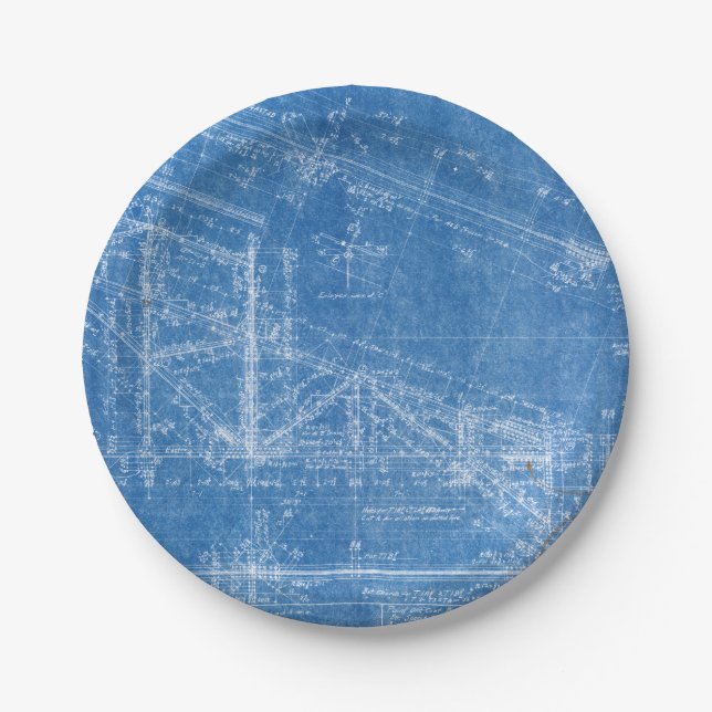 blueprint texture pattern architecture building bl paper plate (Front)