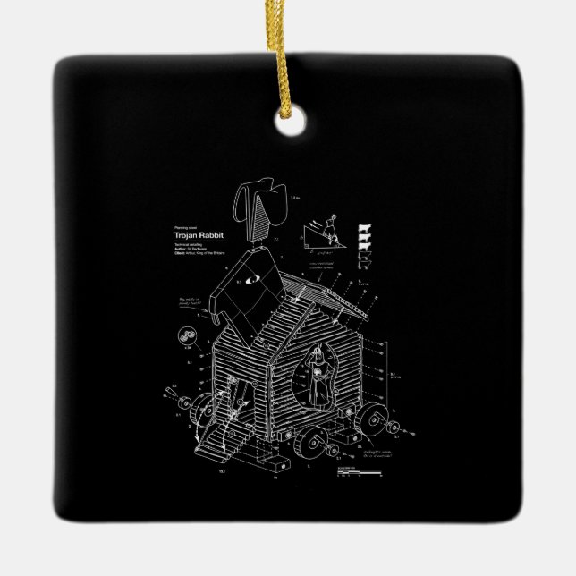 Blueprint Trojan Horse Rabbit Funny Ceramic Ornament (Front)