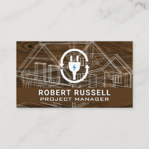 Blueprint Wood Grain Electric Plug Business Card