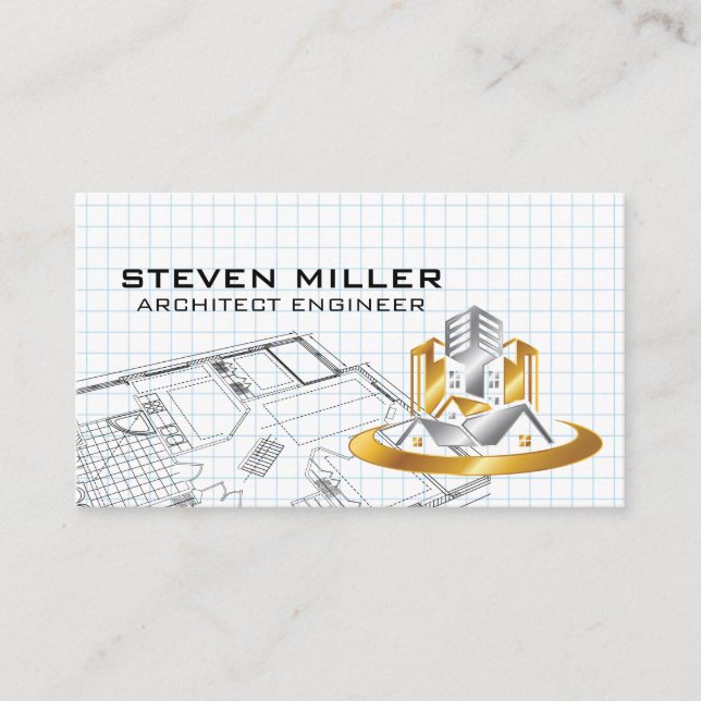 Blueprints | Architect Logo | Home Properties Business Card (Front)