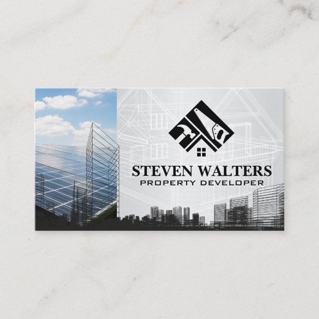 Blueprints | Construction Builder Logo  Business Card (Front)