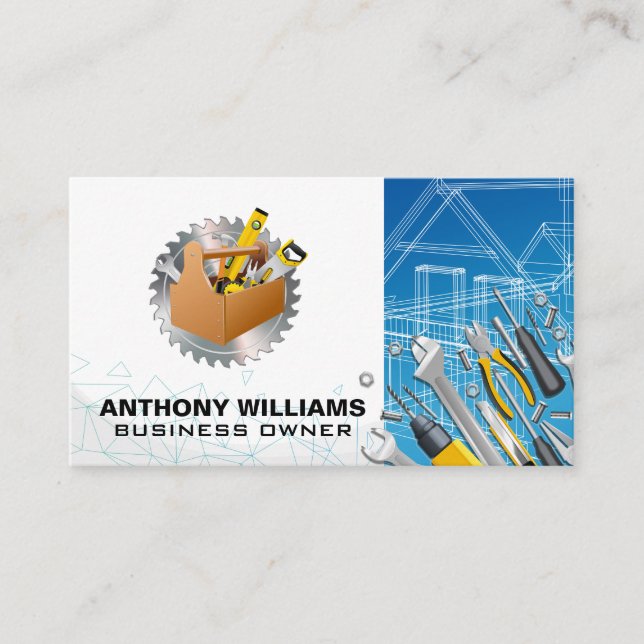 Blueprints | Construction Carpentry Tools Business Card (Front)