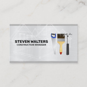 Blueprints   Saw Brush and Hammer Icon Business Card
