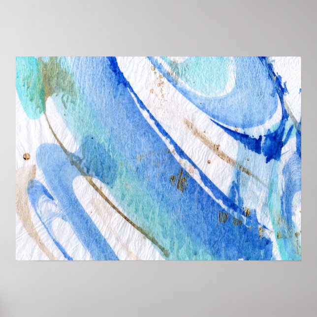 Blues 003 Abstract Watercolor Textured Paper Poster (Front)