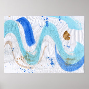 Blues 030 Abstract Watercolor Textured Paper Poster