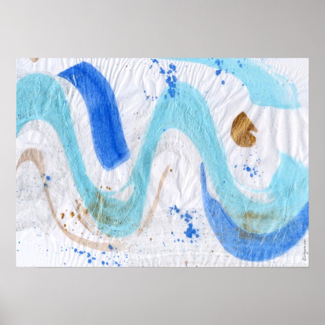 Blues 030 Abstract Watercolor Textured Paper Poster (Front)