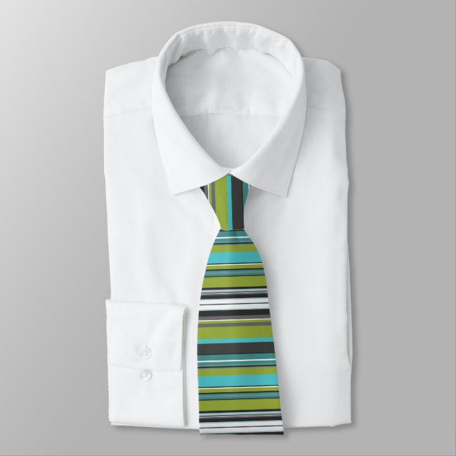 Blues and greens Stripes Tie (Tied)