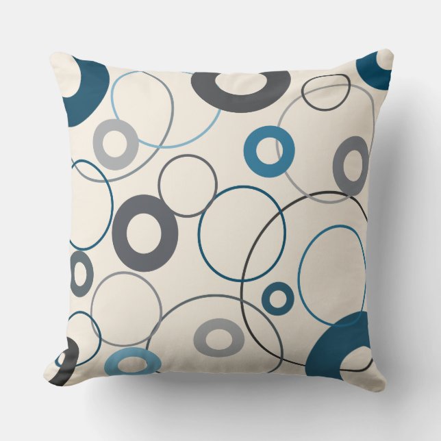 Blues and greys Circles Cushion (Front)