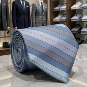 Blues And Greys Colour Stripes On Watercolor Paper Tie