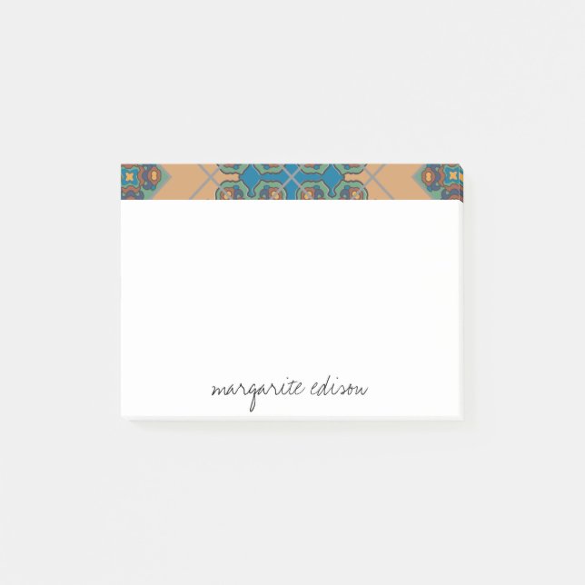 Blues & Beige Pattern Design Post-it Notes (Front)