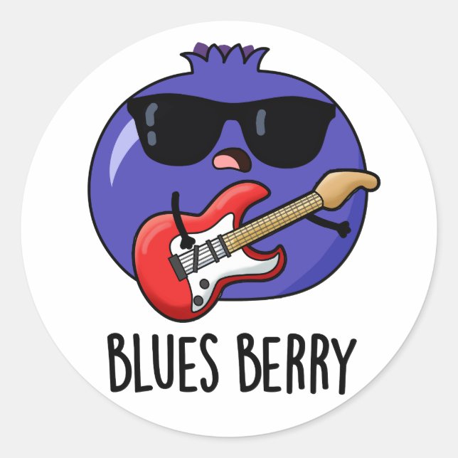 Blues Berry Funny Fruit Pun  Classic Round Sticker (Front)