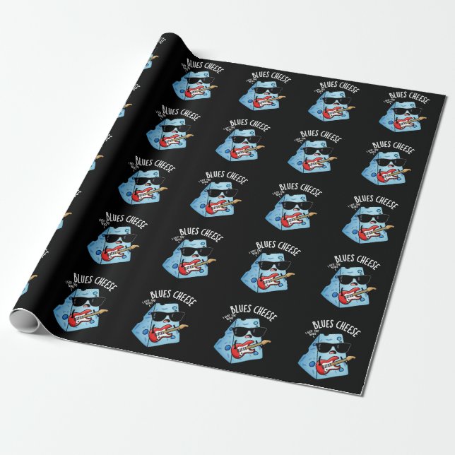 Blues Cheese Funny Food Pun Dark BG Wrapping Paper (Unrolled)