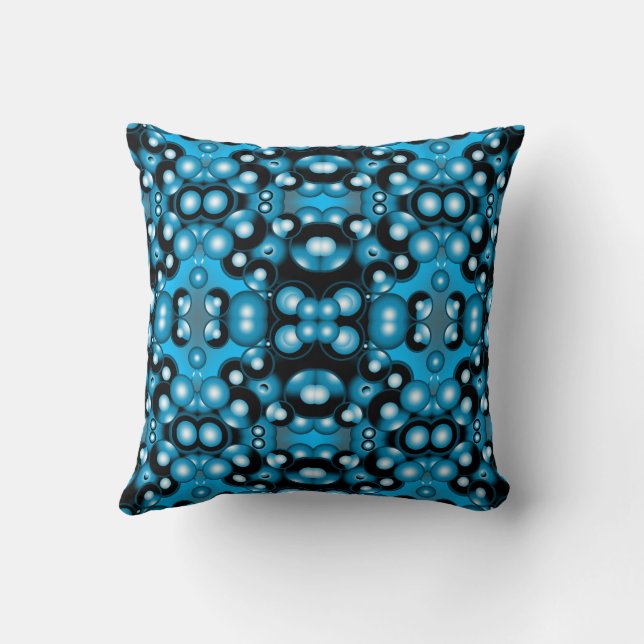 Blues Concentric Circle Orbital Abstract Art Cushion (Back)