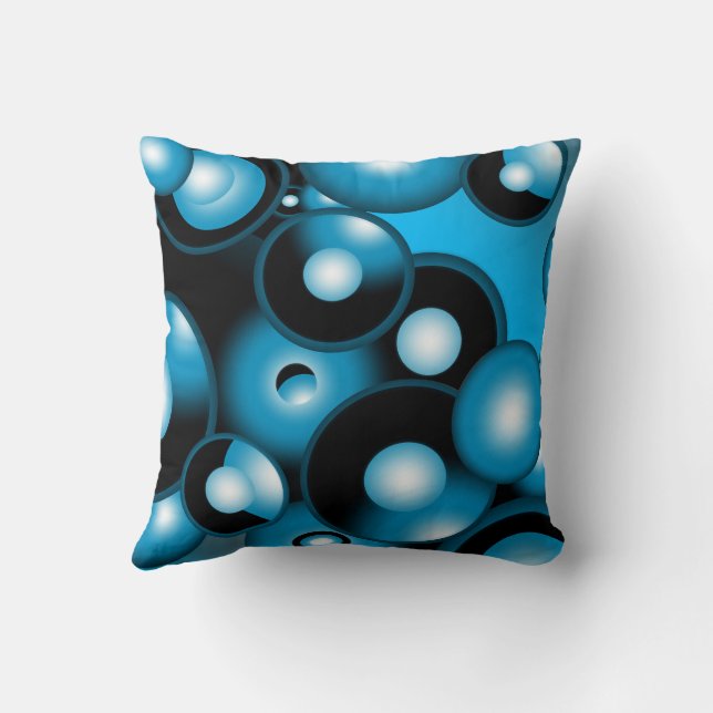 Blues Concentric Circle Orbital Abstract Art Cushion (Back)