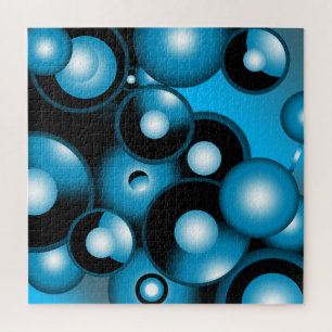 Blues Concentric Circle Orbital Abstract Art Jigsaw Puzzle