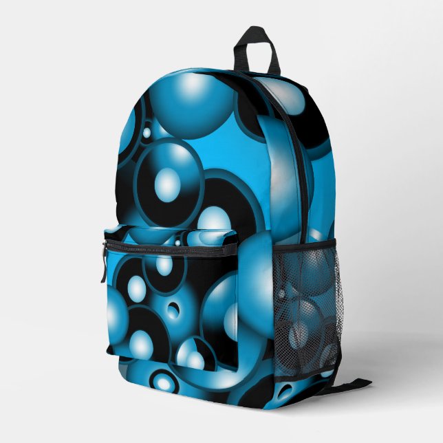Blues Concentric Circle Orbital Abstract Art Printed Backpack (Back Corner Right)