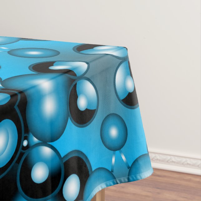 Blues Concentric Circle Orbital Abstract Art Tablecloth (In Situ)