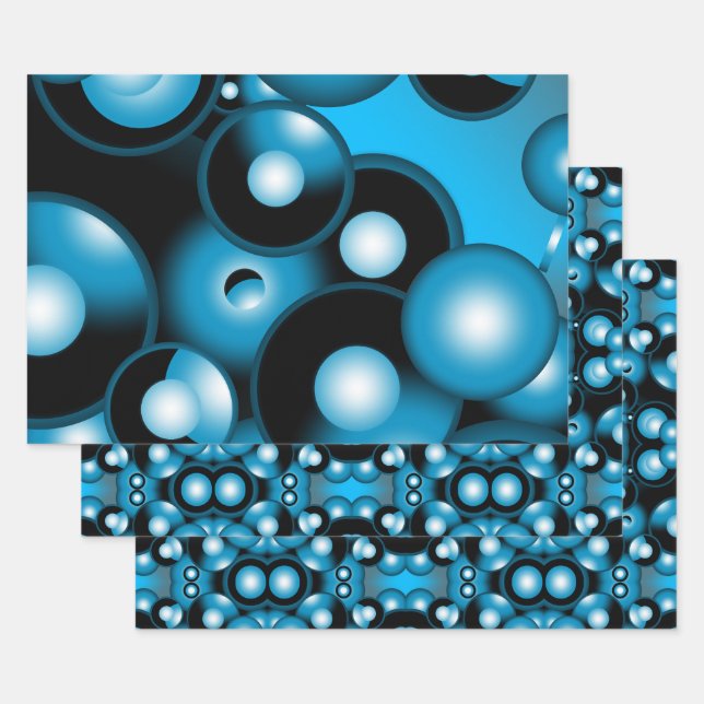 Blues Concentric Circle Orbital Abstract Art  Wrapping Paper Sheet (Set)