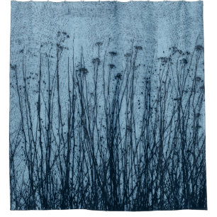 Blues Dried Plants Primitive Gingham Shower Curtain