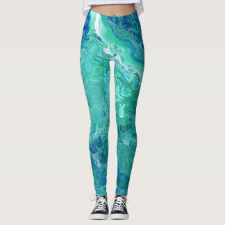 Blues & Greens Abstract Leggings - "Atlantis"