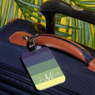 Blues + Greens Colour Block Stripe Luggage Tag
