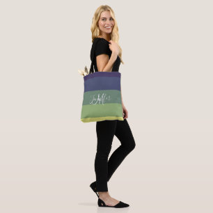 Blues + Greens Colour Block Stripe Monogram Name Tote Bag