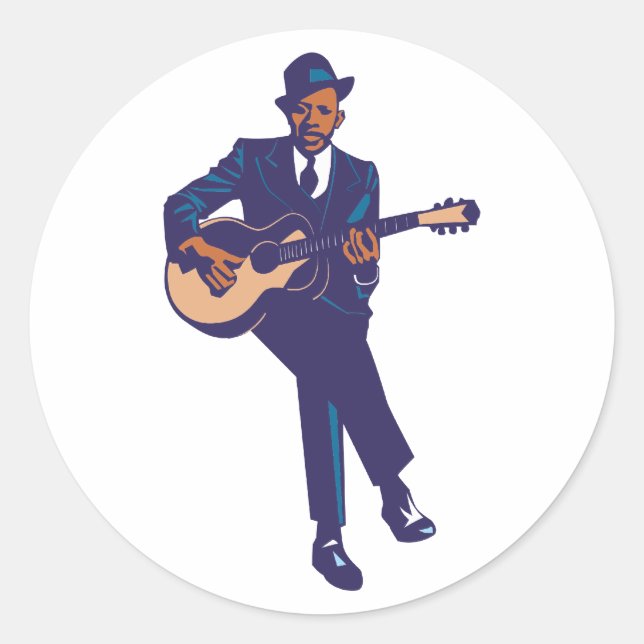 blues guitarist classic round sticker (Front)