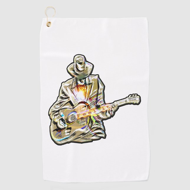 Blues Guitarist – Feel the Music Art Golf Towel (Front)