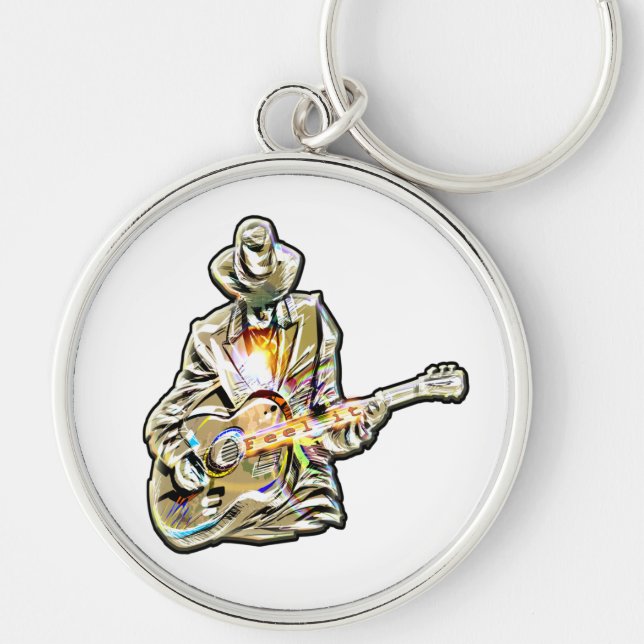 Blues Guitarist – Feel the Music Art Key Ring (Front)