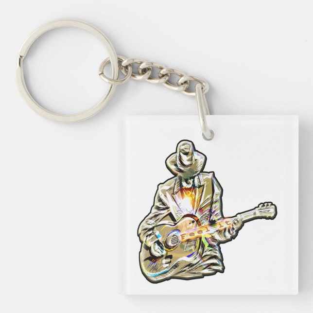 Blues Guitarist – Feel the Music Art Key Ring (Front)