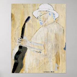 Blues Guitarist Painting in Orange and browns Poster