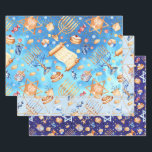 Blues Hanukkah Chanukah Watercolor Pattern Menorah Wrapping Paper Sheet<br><div class="desc">This design was created though digital art. It may be personalised in the space provided. Contact me at colorflowcreations@gmail.com if you with to have this design on another product. Purchase my original abstract acrylic painting for sale at www.etsy.com/shop/colorflowart. See more of my creations or follow me at www.facebook.com/colorflowcreations, www.instagram.com/colorflowcreations, www.twitter.com/colorflowart,...</div>