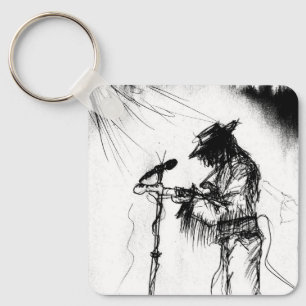Blues Music Guitar Player and Band on Stage Key Ring