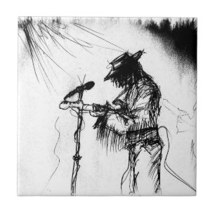 Blues Music Live Band Guitar Sketch Art Ceramic Tile