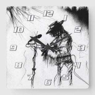 Blues Music Live Band Guitar Sketch Art Square Wall Clock