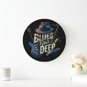 Blues Music Retro Aesthetic Vintage Jazz Art Large Clock