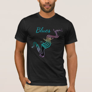 Blues Music Saxophone and Musical Notes T-Shirt