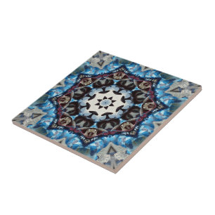 Blues Octagon Kaleidoscope Ceramic Tile