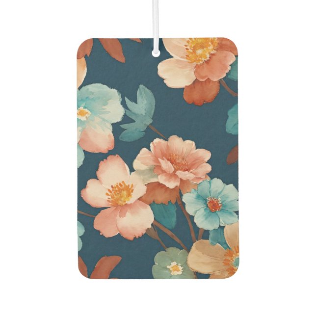blues, peach and rust farmhouse floral car air freshener (Front)